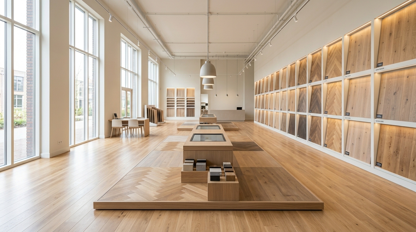 Een legger van Concept Vloeren aan het werk in een woonkamer